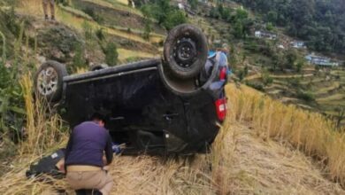 कार खाई में समाई, चार घायल