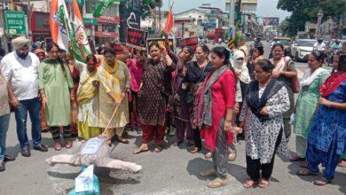 महिला कांग्रेस ने किया सरकार का पुतला दहन