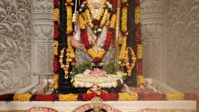 भगवान श्रीरामलला का दिव्य विग्रह देवभूमि की विश्वविख्यात ऐपण कला से सुसज्जित शुभवस्त्रम में सुशोभित हुए भगवान श्रीरामलला का दिव्य विग्रह देवभूमि की विश्वविख्यात ऐपण कला से सुसज्जित शुभवस्त्रम में सुशोभित हुए