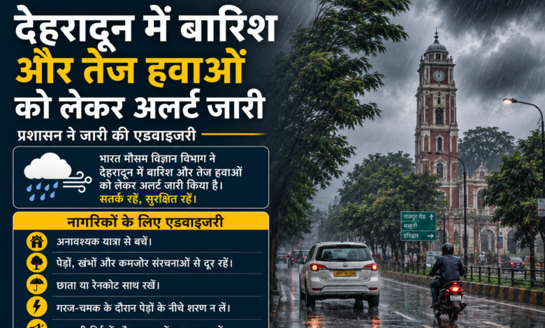 देहरादून में बारिश और तेज हवाओं का अलर्ट, प्रशासन ने जारी की सतर्कता एडवाइजरी