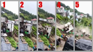 टिहरी में ताश के पत्तों की तरह ढहा मकान, रेस्टोरेंट खाली कराए गए