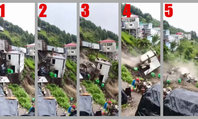 टिहरी में ताश के पत्तों की तरह ढहा मकान, रेस्टोरेंट खाली कराए गए टिहरी में ताश के पत्तों की तरह ढहा मकान, रेस्टोरेंट खाली कराए गए