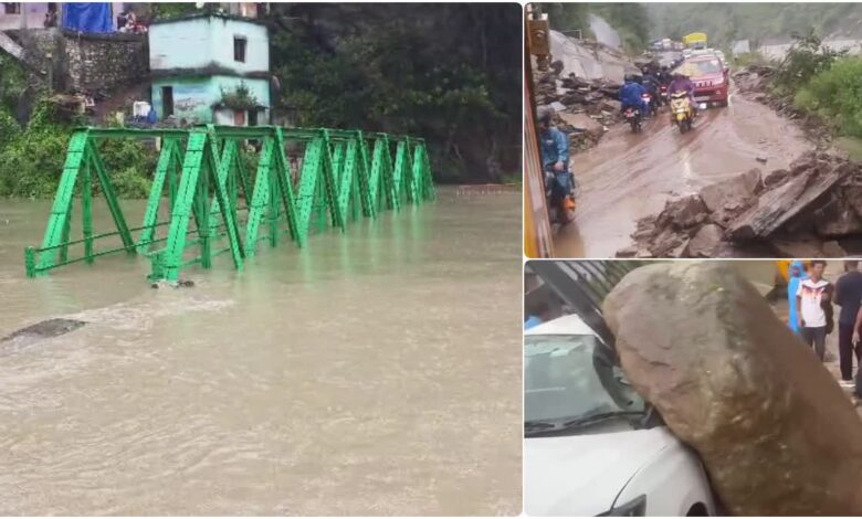 रुद्रप्रयाग में बारिश से आपदा जैसे हालात, खतरे के निशान के ऊपर नदियां, पुल डूबा, अगस्त्यमुनि में कार के ऊपर गिरा बोल्डर