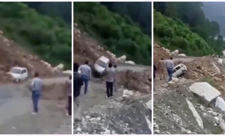 उत्तरकाशी में खौफनाक मंजर, भूस्खलन की चपेट में आई कार, चालक ने भागकर बचाई जान